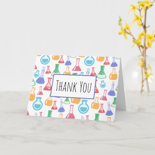 Bekers en Flasks Fun Science Patroon Dank u Kaart (Gele Bloem)