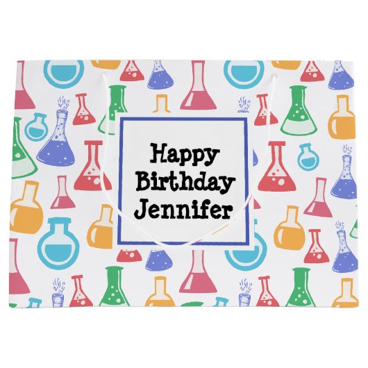 Bekers en Flasks Fun Science Patroon Verjaardag Groot Cadeauzakje (Voorkant)