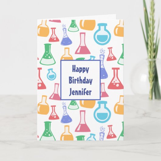 Bekers en Flasks Fun Science Patroon Verjaardag Kaart (Voorkant)