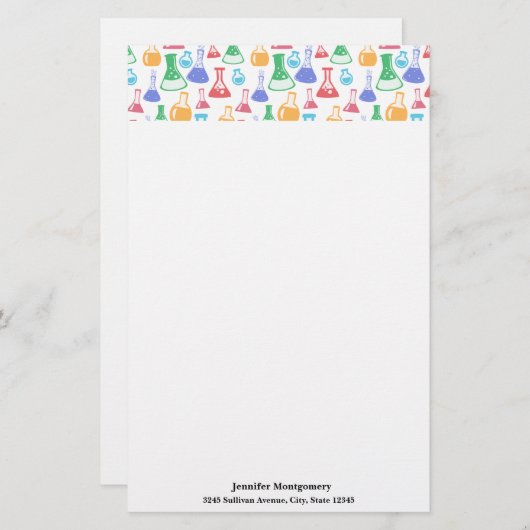 Bekers en Flasks Leuk Wetenschapspatroon Briefpapier (Voorkant / Achterkant)