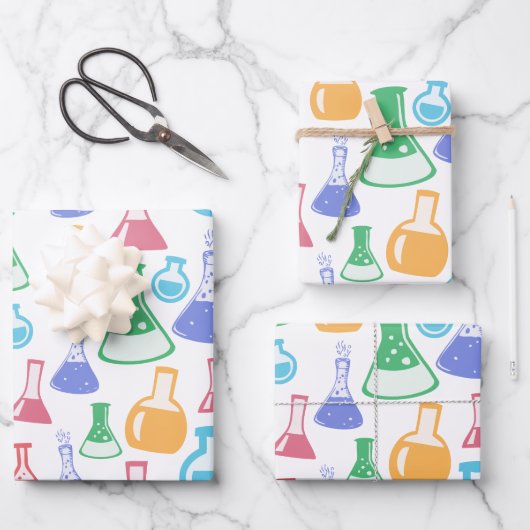 Bekers en Flasks Leuk Wetenschapspatroon Inpakpapier Vel (Voorkant)