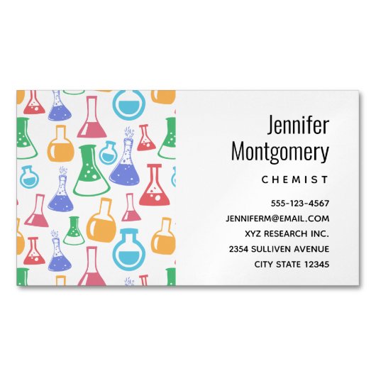 Bekers en Flasks Leuk Wetenschapspatroon Magnetisch Visitekaartje (Voorkant)