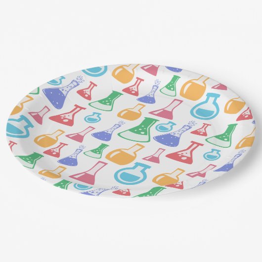 Bekers en Flasks Leuk Wetenschapspatroon Papieren Bordje (Gekanteld)