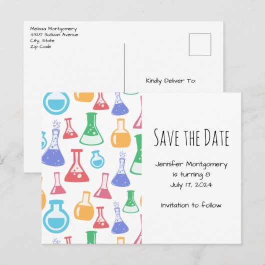 Bekers en Flasks Leuk Wetenschapspatroon Uitnodiging Briefkaart (Voorkant / Achterkant)