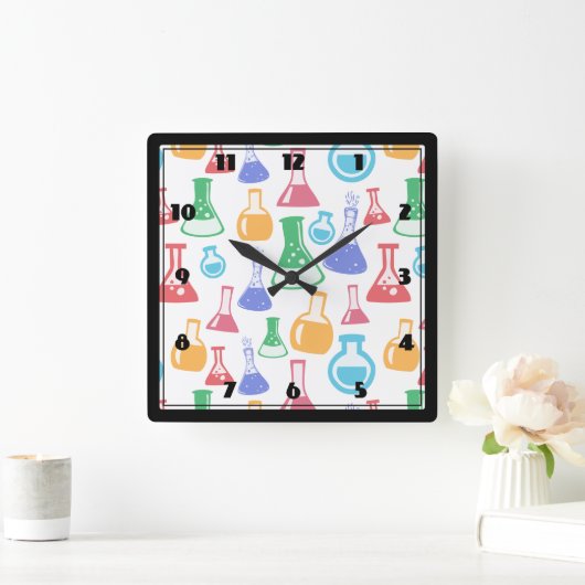Bekers en Flasks Leuk Wetenschapspatroon Vierkante Klok (Huis)