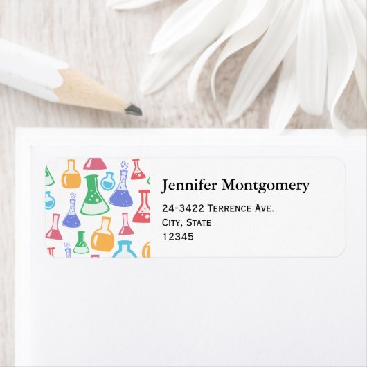 Bekers en Flasks Leuke Wetenschap Patroon Adres Etiket (Insitu)