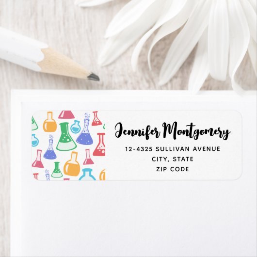 Bekers en Flasks Leuke Wetenschap Patroon Adres Etiket (Insitu)