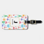 Bekers en Kolven Leuk Wetenschapspatroon Monogram Bagagelabel (Voorkant horizontaal)