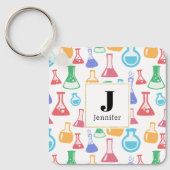 Bekers en Kolven Leuk Wetenschapspatroon Monogram Sleutelhanger (Voorkant)