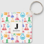 Bekers en Kolven Leuk Wetenschapspatroon Monogram Sleutelhanger (Achterkant)