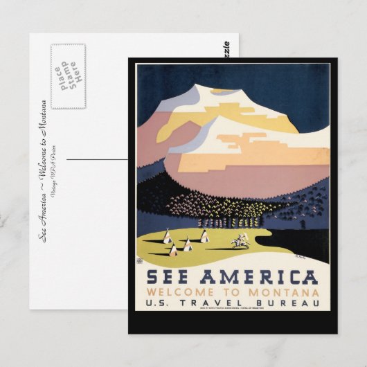 Bekijk Amerika ~ Welkom in Montana Briefkaart (Voorkant / Achterkant)