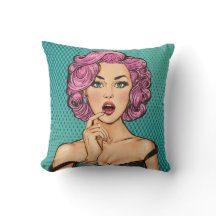 Bekijk Back Pop Art Lady in Black Dress Pillow