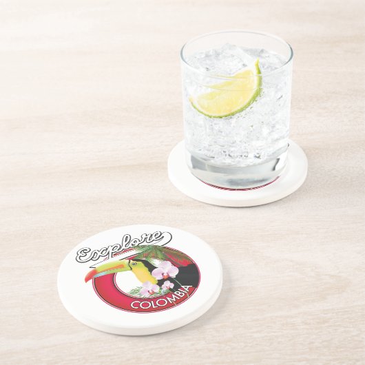 Bekijk Colombia retro logo Zandsteen Onderzetter (Zijkant)