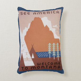 Bekijk de Amerikaanse Welkom in Montana, Vintage T Accent Kussen