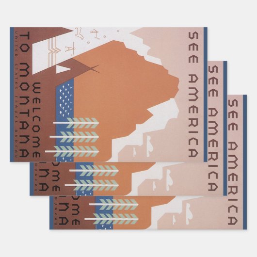 Bekijk de Amerikaanse Welkom in Montana, Vintage T Inpakpapier Vel (Set)