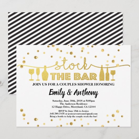 Bekijk de Bar Engagement Party (wit en goud) Kaart (Voorkant / Achterkant)