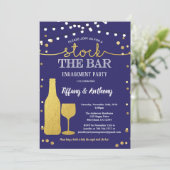 Bekijk de bar verlovingspartij blauw en goud kaart (Staand voorkant)