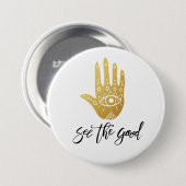 Bekijk de Goede Hamsa Ronde Button 7,6 Cm (Voorkant /achterkant)