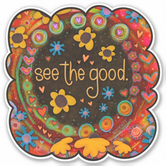 Bekijk de goede kleurrijke Fun Floral-inspiratie Sticker (Voorkant)