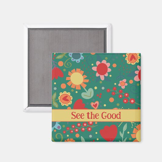 Bekijk de Good Custom Floral Inspirivity Magnet (Voorkant / Achterkant)