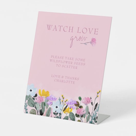 Bekijk de liefdesgroei van wilde bloempitten reclamebord met voetstuk (Voorkant)