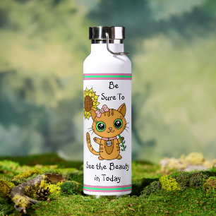 Bekijk de schoonheid   Oranje citaat van katten en Waterfles