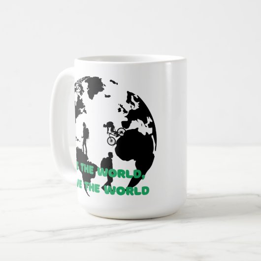 Bekijk de wereld Red de wereld Fietsen Wandelen Koffiemok (Voorkant links)