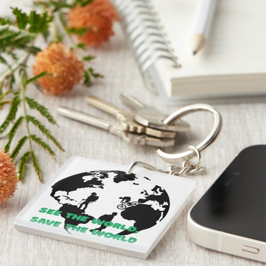Bekijk de wereld Red de wereld Fietsen Wandelen Sleutelhanger (Voorkant Rechts)