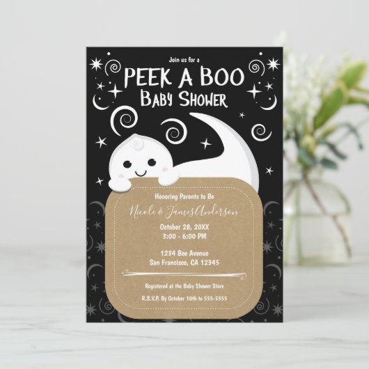 Bekijk een BOO Ghost Halloween Baby shower Kaart (Staand voorkant)