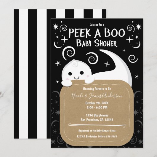 Bekijk een BOO Ghost Halloween Baby shower Kaart (Voorkant / Achterkant)