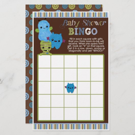Bekijk een Boo Monsters Baby shower Game BINGO Kaa (Voorkant / Achterkant)