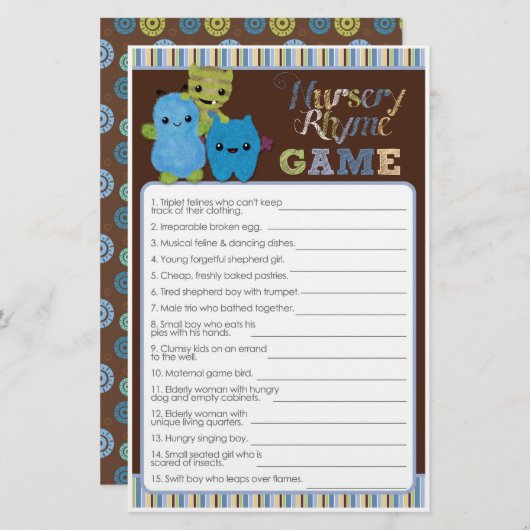 Bekijk een Boo Monsters Baby shower Game Nursery R (Voorkant / Achterkant)