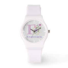Bekijk een Floral Design met naam en Initiaal Horloge