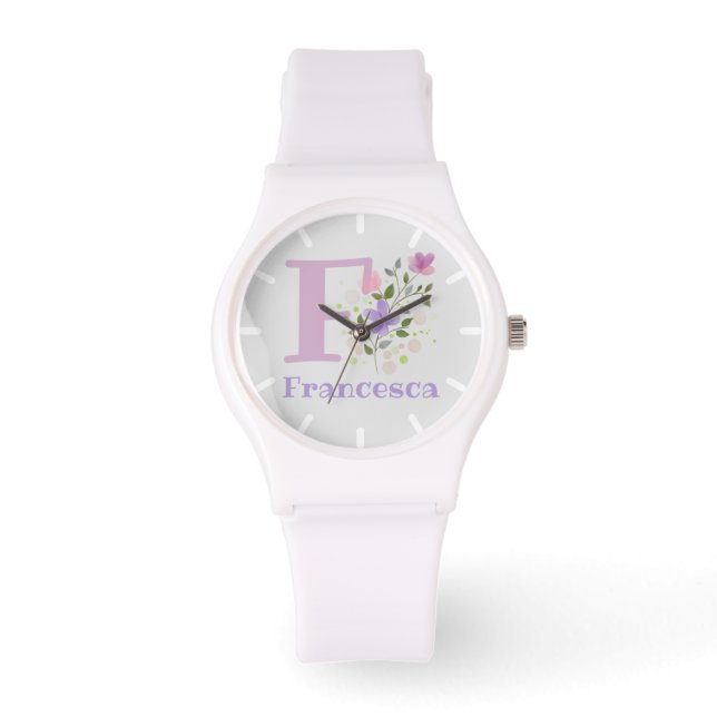 Bekijk een Floral Design met naam en Initiaal Horloge (Voorkant)
