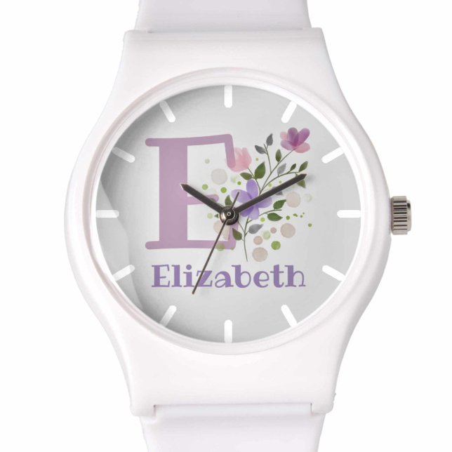 Bekijk een Floral Design met naam en Initiaal Horloge (Creator heeft geüpload)