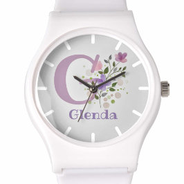 Bekijk een Floral Design met naam en Initiaal Horloge