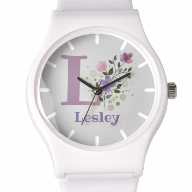 Bekijk een Floral Design met naam en Initiaal Horloge (Creator heeft geüpload)