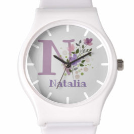 Bekijk een Floral Design met naam en Initiaal Horloge