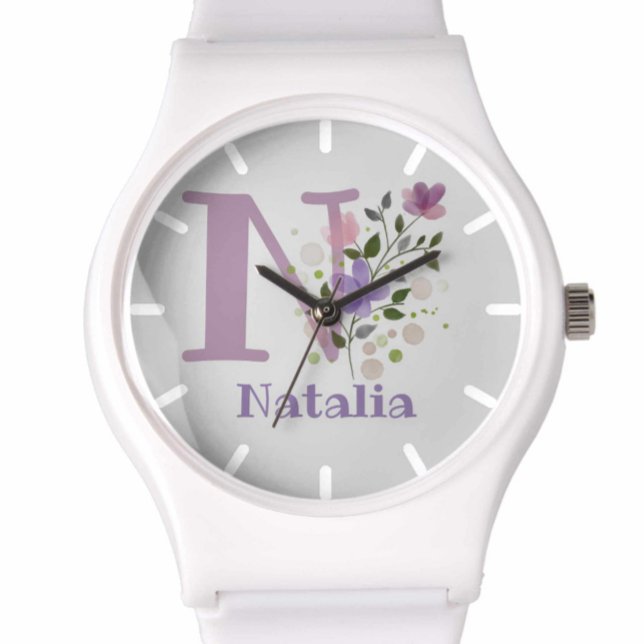 Bekijk een Floral Design met naam en Initiaal Horloge (Creator heeft geüpload)