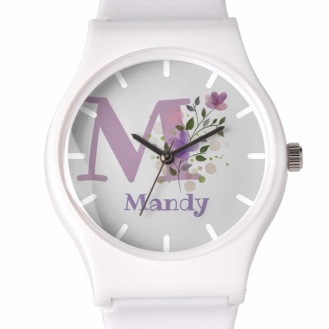 Bekijk een Floral Design met naam en Initiaal Horloge (Creator heeft geüpload)