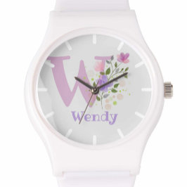 Bekijk een Floral Design met naam en Initiaal Horloge