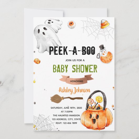 Bekijk een uitnodiging voor een baby shower Hallow (Voorkant)