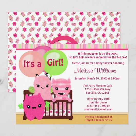 Bekijk een uitnodiging voor een Boo MONSTERS Girl  (Voorkant / Achterkant)