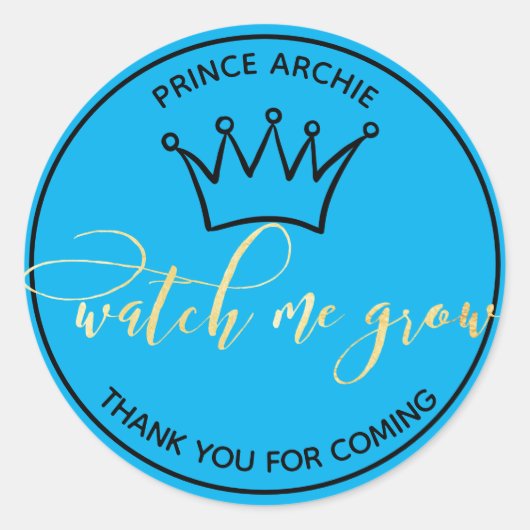 Bekijk Me Grow Blue en Gold Royal Ronde Sticker (Voorkant)