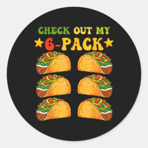 Bekijk mijn Six Pack Tacos Gym Cinco de Mayo Retr Ronde Sticker