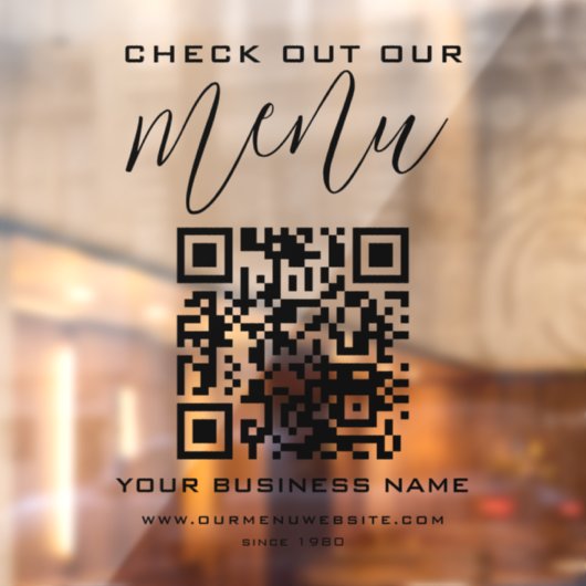 Bekijk onze menucode QR-code zwart-wit chic modern Raamsticker (Vel 2)