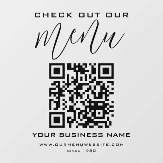Bekijk onze menucode QR-code zwart-wit chic modern Raamsticker (Vel)