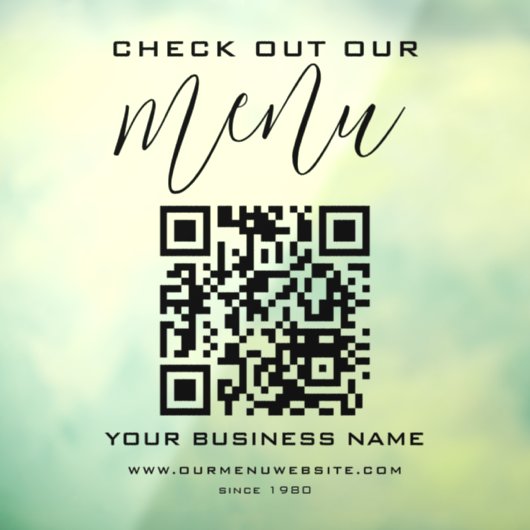 Bekijk onze menukaart QR-code zwart-wit chic moder Raamsticker (Vel 3)