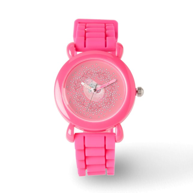 Bekijk roze glitter Daisies & Shells Horloge (Voorkant)