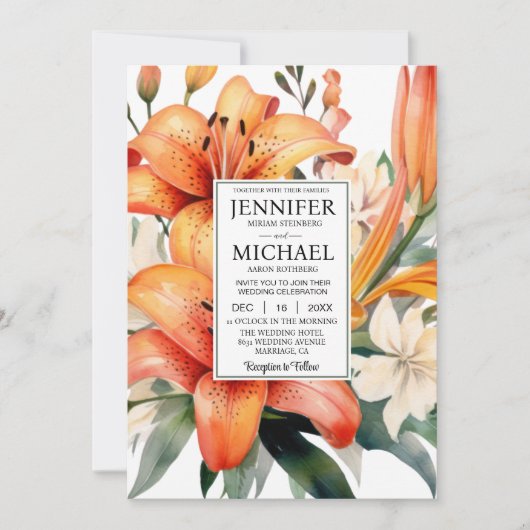 BEKIJK TERUG All-in-One Tiger Lily Wedding Invitat Kaart (Voorkant)